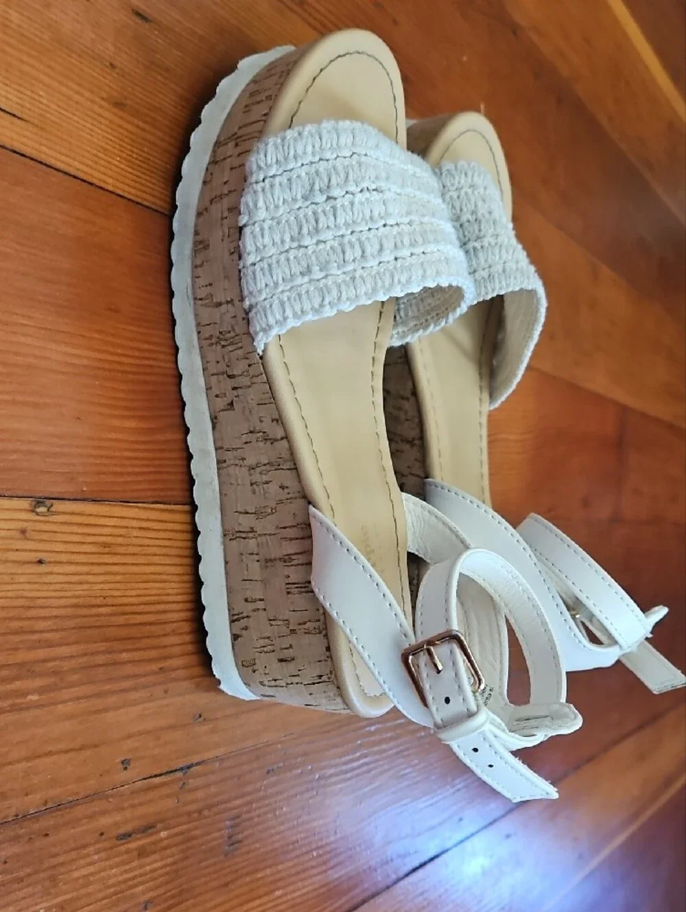 Girls Cream Braided Strap Platform Sandals